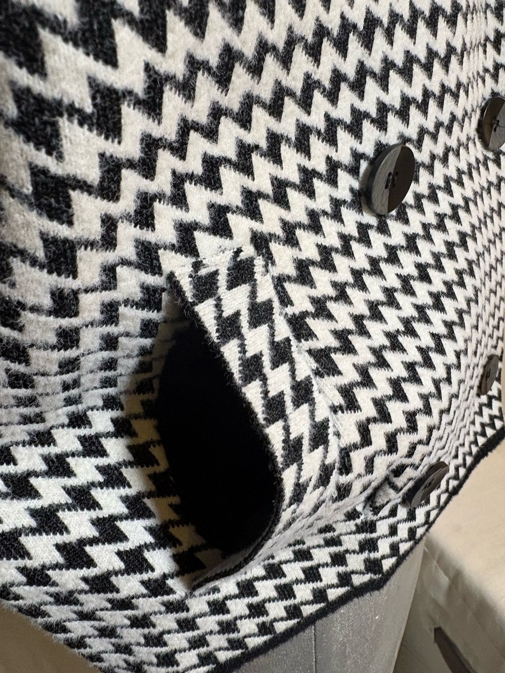 MAGASCHONI Houndstooth Knit Jacket Black White Double Breasted Quiet Luxury Sz S - Picture 10 of 16